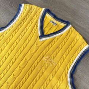 Vintage Y2K FUBU Yellow Cable Knit Pullover Sweater Vest Men's XL